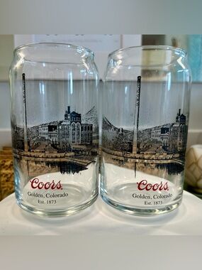 Coors Brewery Beer Can Glasses - Lot of 2 - EUC - Golden Colorado